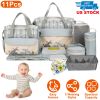 11Pcs Baby Nappy Diaper Bags Set for Mom Dad Mummy Shoulder Bags Multifunctional Diaper Handbags with Food Bag Bottle Bag Diaper Pad Burp Cloth 2 Hook