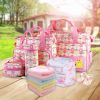 5PCS Baby Nappy Diaper Bags Set Mummy Diaper Shoulder Bags w/ Nappy Changing Pad Insulated Pockets Travel Tote Bags For Mom Dad