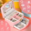 2-Layer Jewelry Box for Women Girls Lockable Leather Jewelry Organizer Jewelry Travel Case for Rings Earrings Necklaces Bracelets