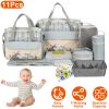 11Pcs Baby Nappy Diaper Bags Set for Mom Dad Mummy Shoulder Bags Multifunctional Diaper Handbags with Food Bag Bottle Bag Diaper Pad Burp Cloth 2 Hook